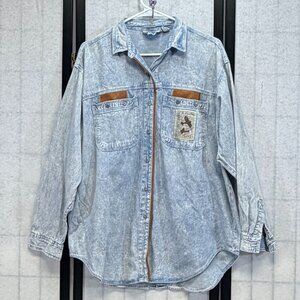 Sudden Impact 90s Vintage Chambray Acid Washed Shirt Jacket L Grunge Aeroplane